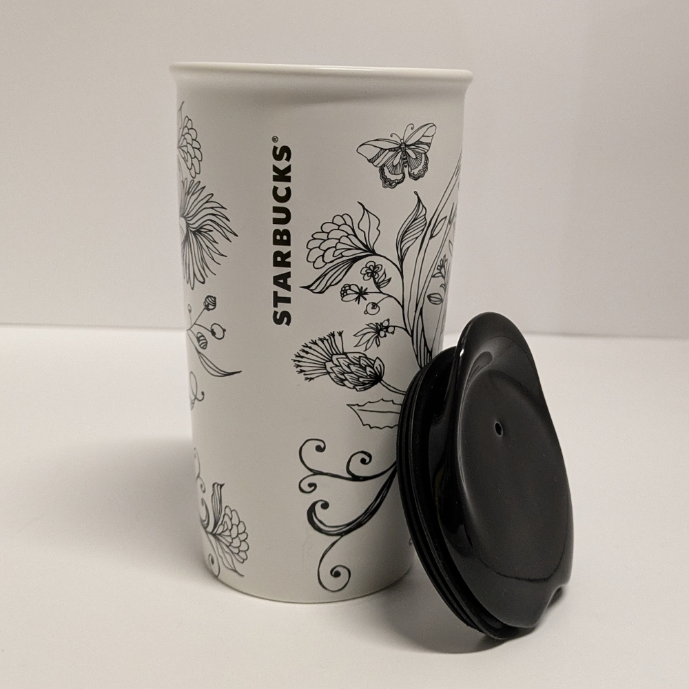 Starbucks Black & White Butterfly Heart Mug